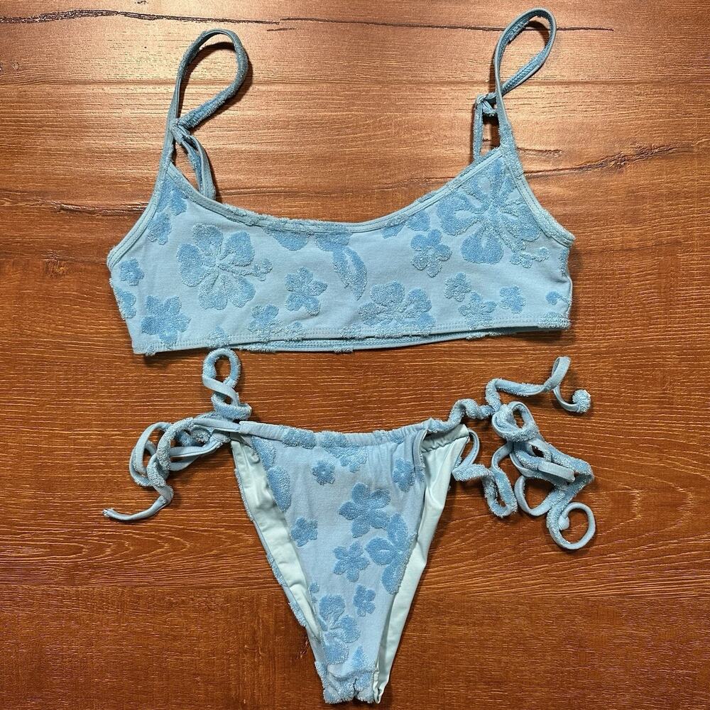 Frankies Bikinis Set M Blue Flower Floral Hibiscus Beach Travel Tropical Pool